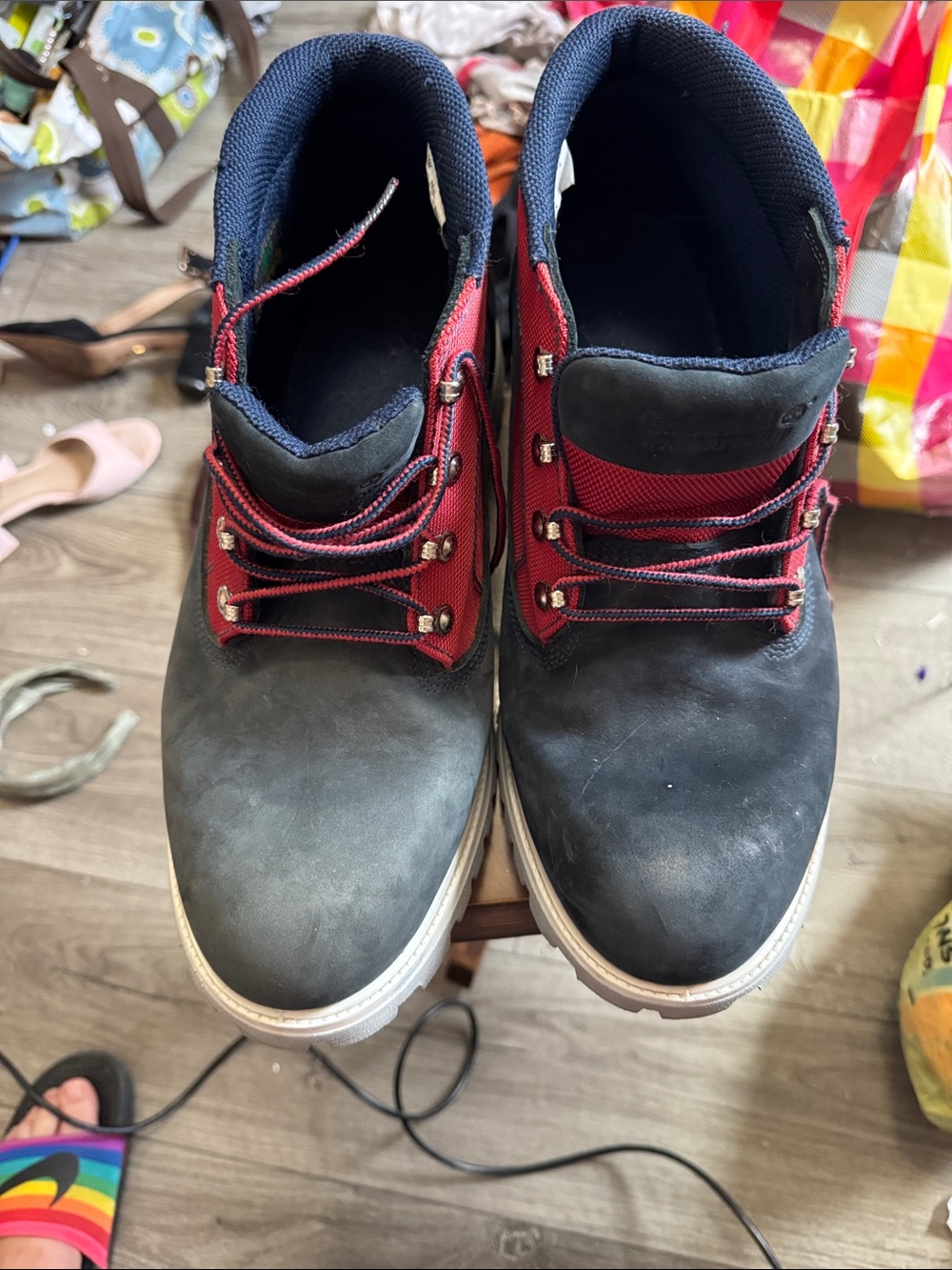Timberland Black and Red Lace-Up Work Boots